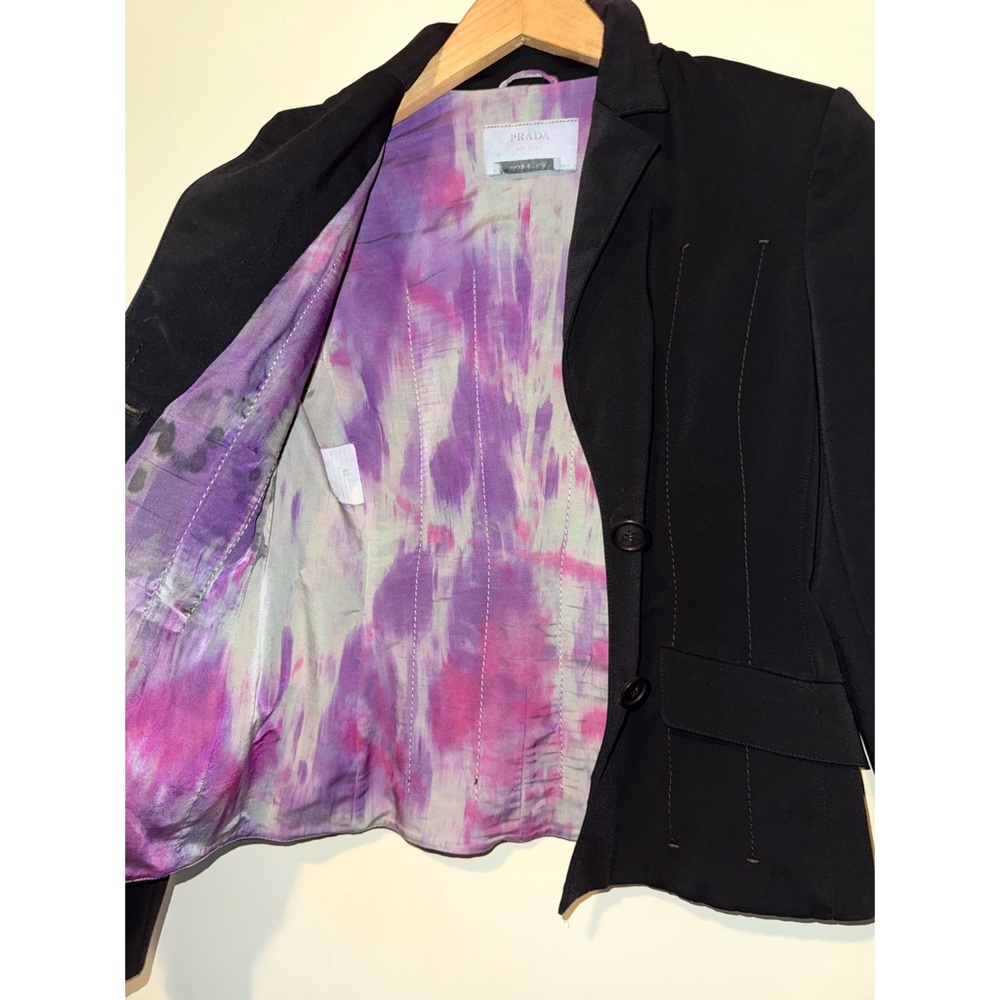 Prada Authentic Black Tyde Dye Pleated Elegant Black Women's Blazer - Picture 4 of 14